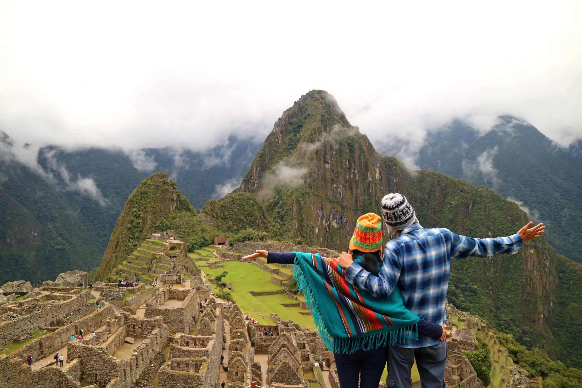 Couple admiring Machu Picchu during the dry season