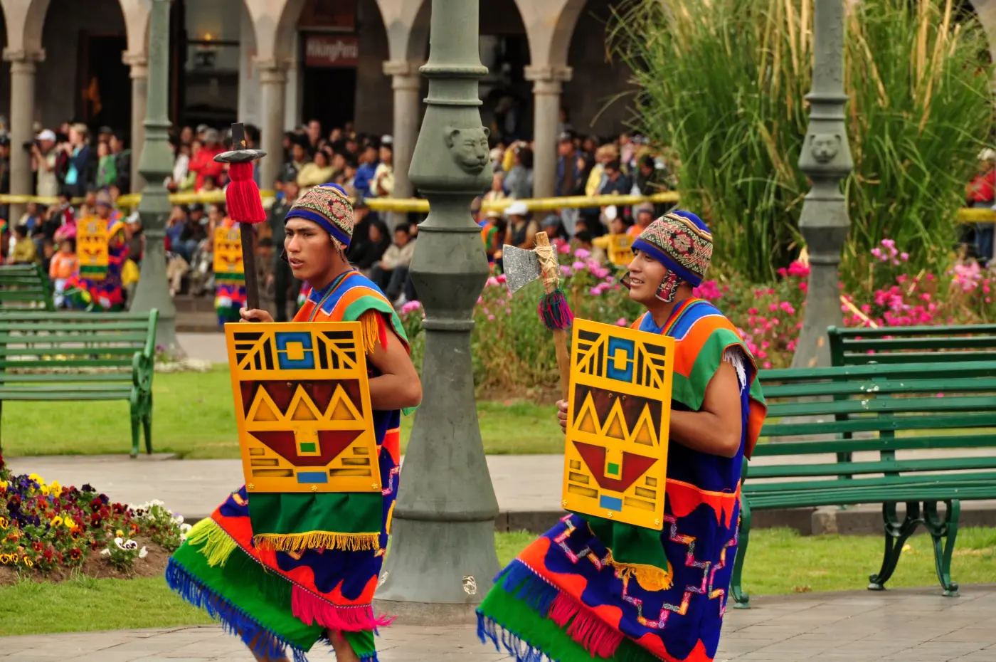 Inca performers in elaborate costumes at Inti Raymi