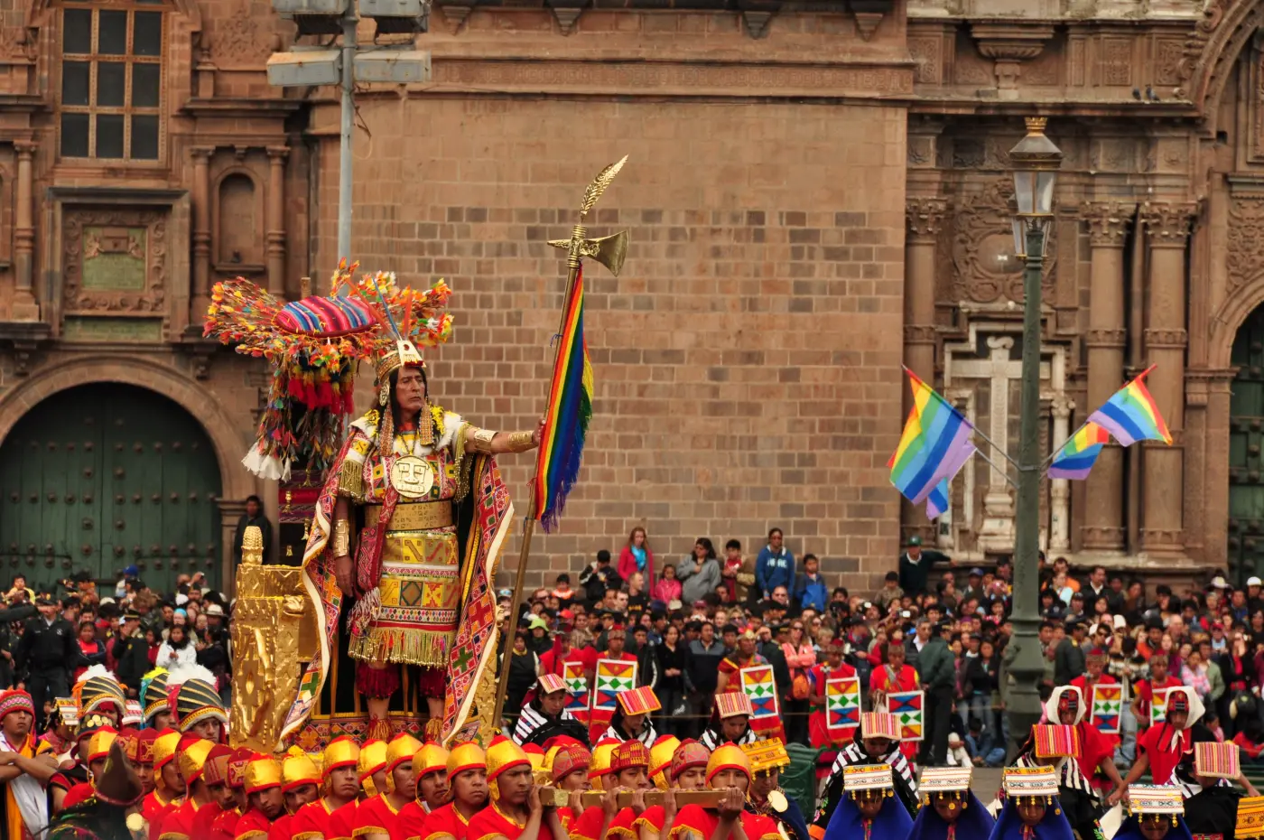 Inti Raymi procession arriving at Plaza de Armas, Cusco