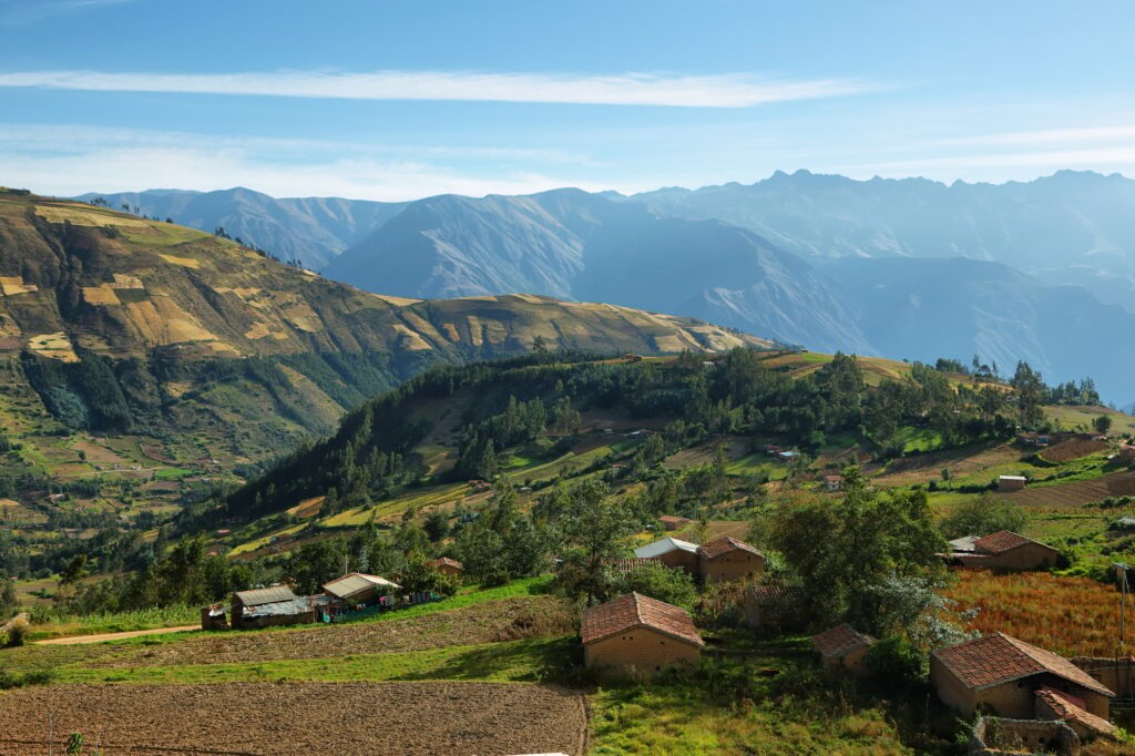 Views of houses and terraced fields in Ancash province, Peru